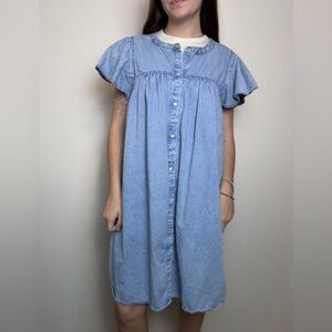 Cottagecore cowgirl denim dress pearl snap flutter sleeve button dress S/M